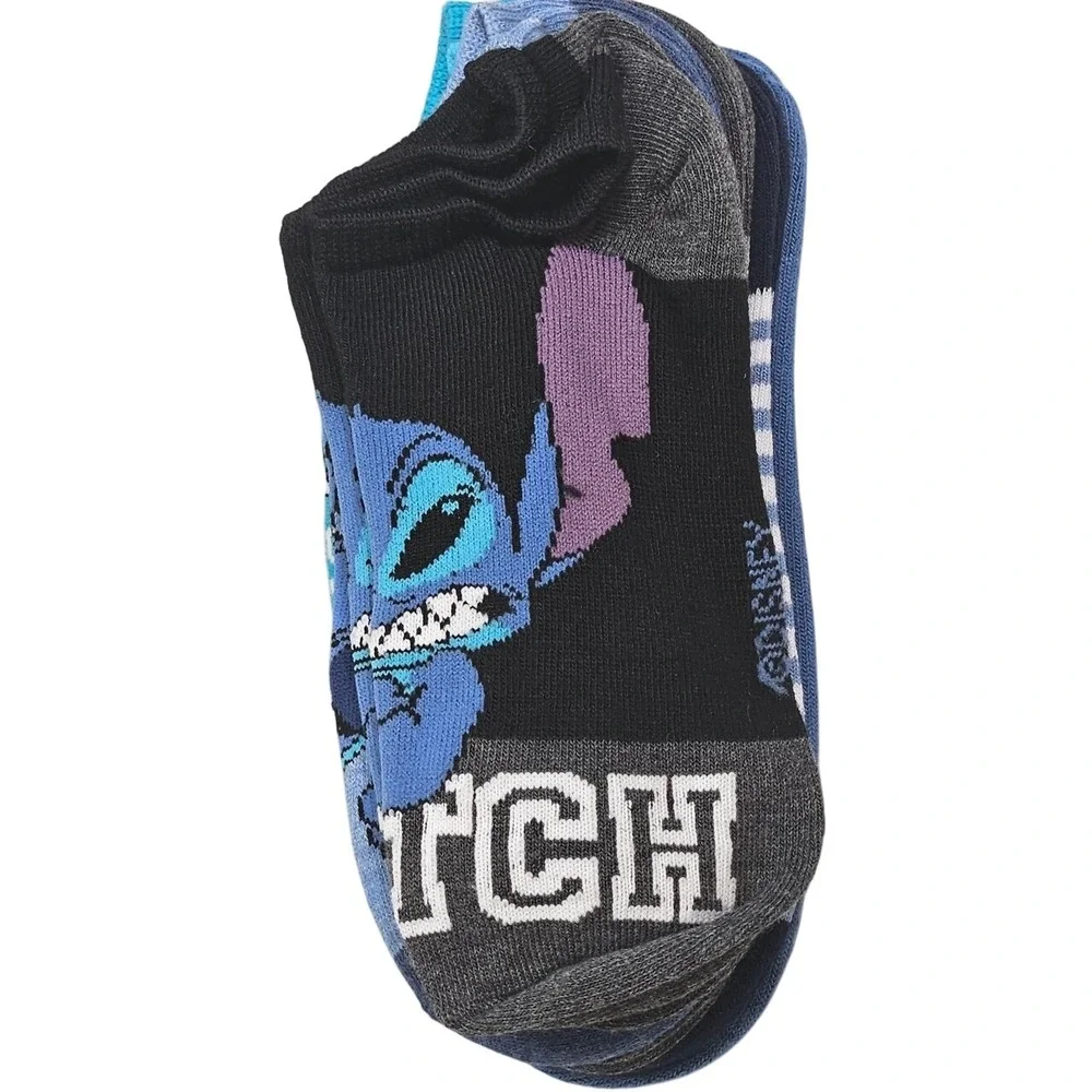 Disney Stitch Kids No Show Socks 6 Pair Pack Character Print Blue Shoe Size 4-10